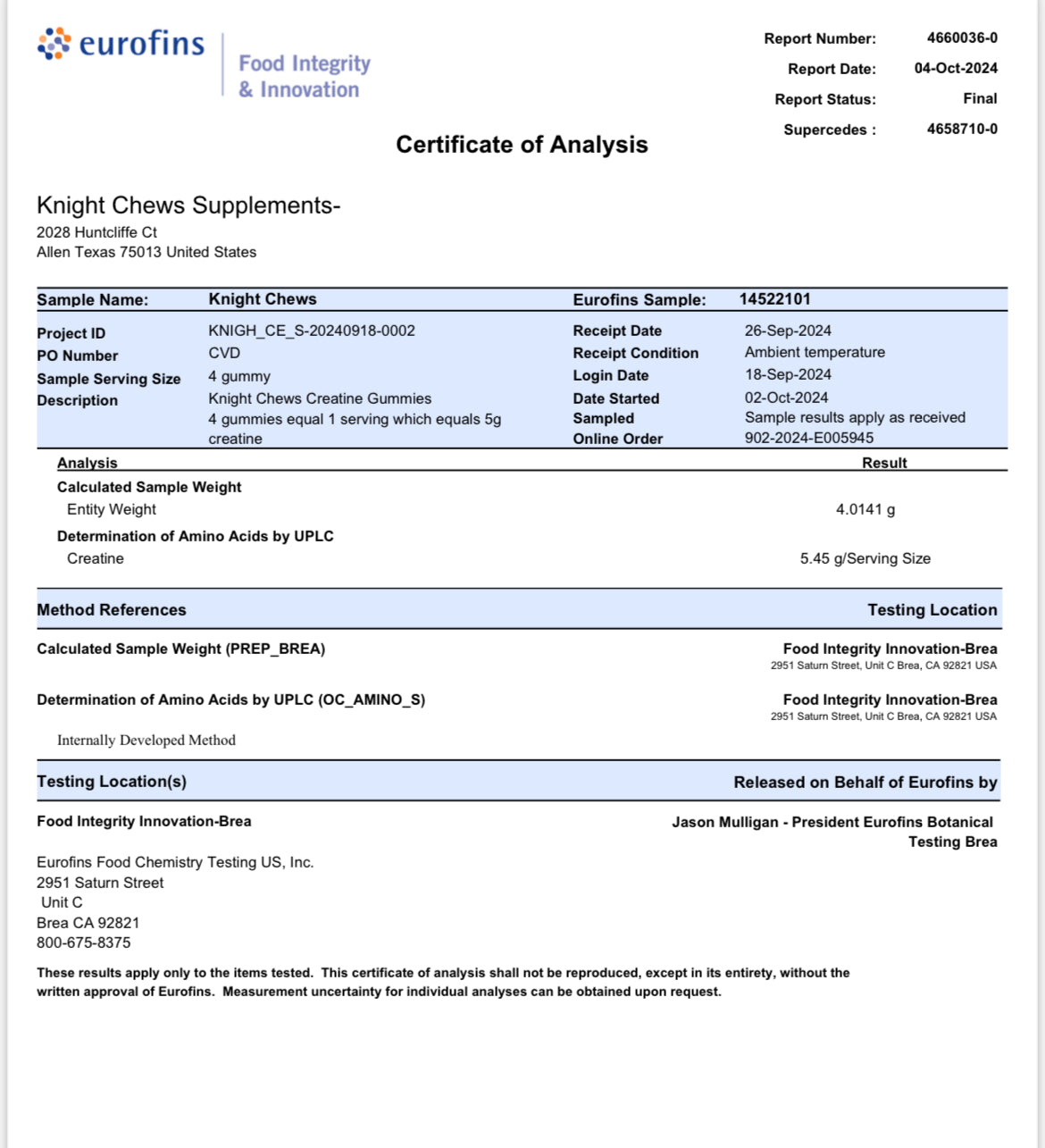 Third Party Testing Certificate